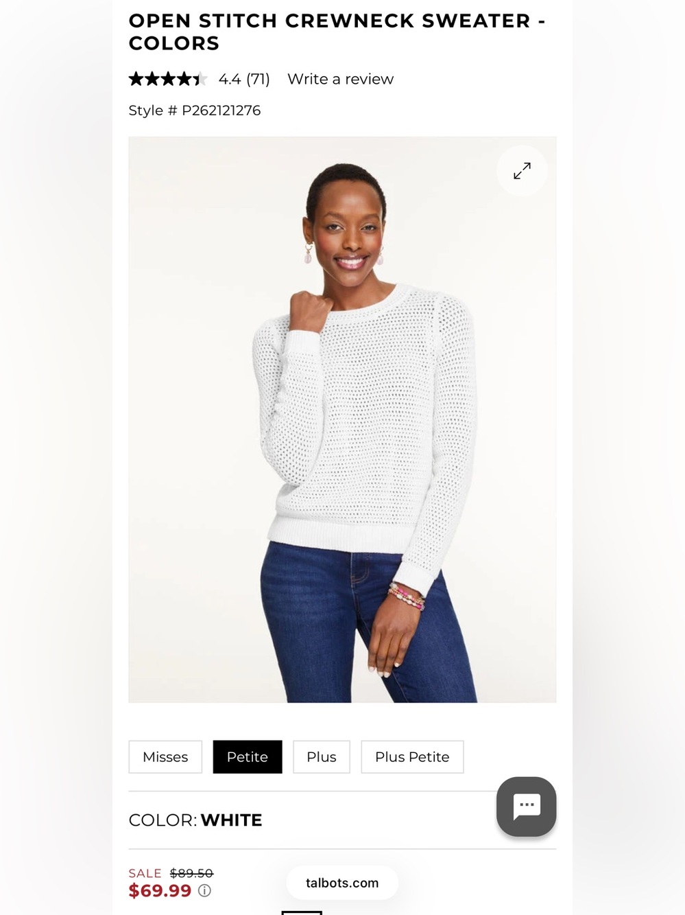 Talbots White Open-Knit Petite Sweater